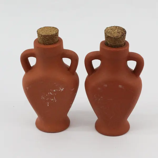 Pair of 2 Virgin Mary Terracotta Holy Water Bottles Ephesus Cork
