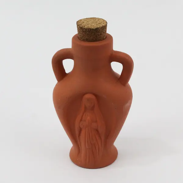 Pair of 2 Virgin Mary Terracotta Holy Water Bottles Ephesus Cork