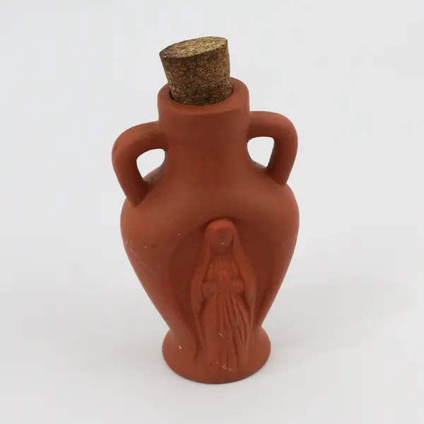 Pair of 2 Virgin Mary Terracotta Holy Water Bottles Ephesus Cork