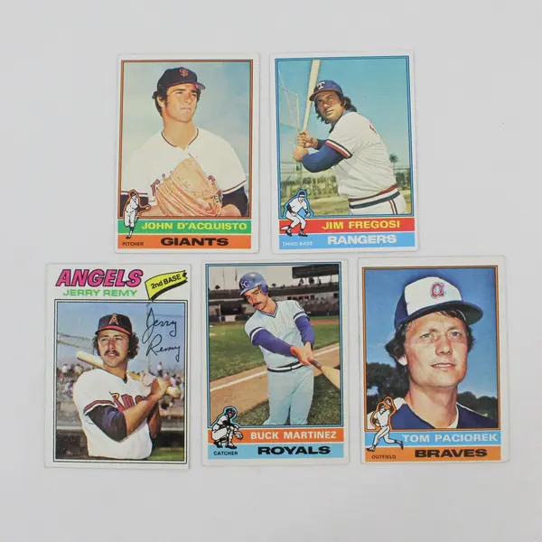 Lot of 5 Vintage Topps Baseball Cards 1976 1977 Autographed by Jerry Remy