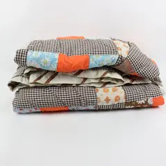 Vintage Handmade Orange Multicolor Quilt Bedspread 72x84 FLAWED