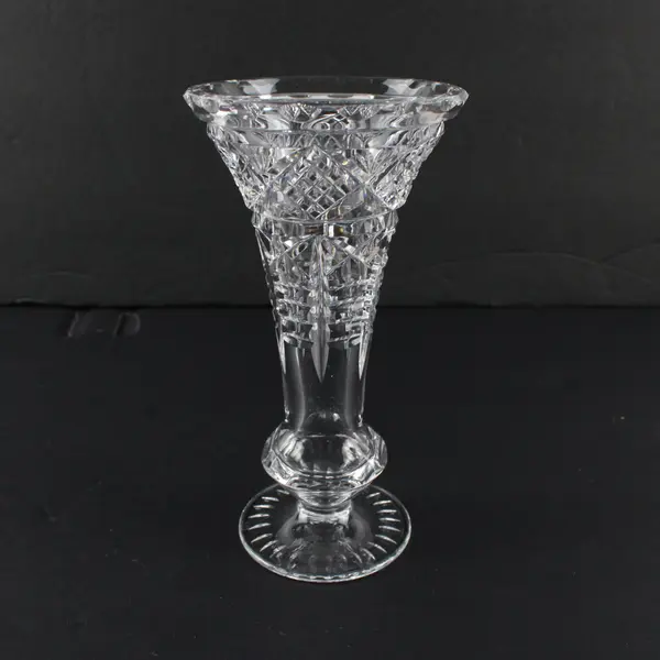 Vintage Clear Cut Lead Crystal Pedestal Trumpet Vase 6 Inch