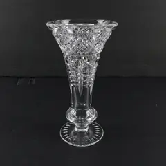 Vintage Clear Cut Lead Crystal Pedestal Trumpet Vase 6 Inch