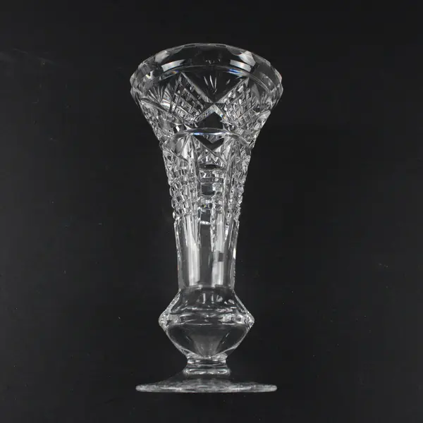 Vintage Clear Cut Lead Crystal Pedestal Trumpet Vase 6 Inch