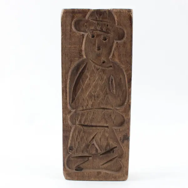 Vintage Wooden Hand Carved Cookie Mold Folk Design - Man With Hat