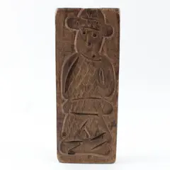 Vintage Wooden Hand Carved Cookie Mold Folk Design - Man With Hat