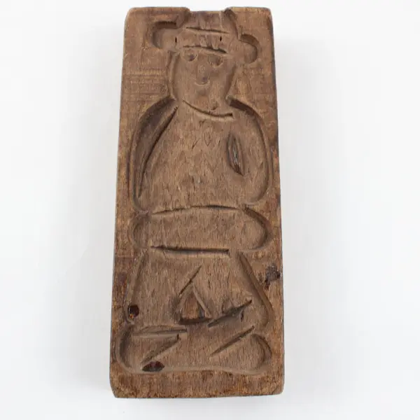 Vintage Wooden Hand Carved Cookie Mold Folk Design - Man With Hat