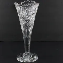 Vintage ABP Cut Crystal Pedestal Trumpet Vase 7.75in