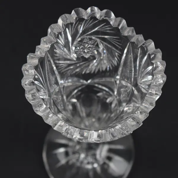 Vintage ABP Cut Crystal Pedestal Trumpet Vase 7.75in