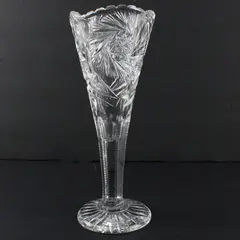 Vintage Cut Crystal Pedestal Trumpet Vase 9.75in Chipped Missing Rim
