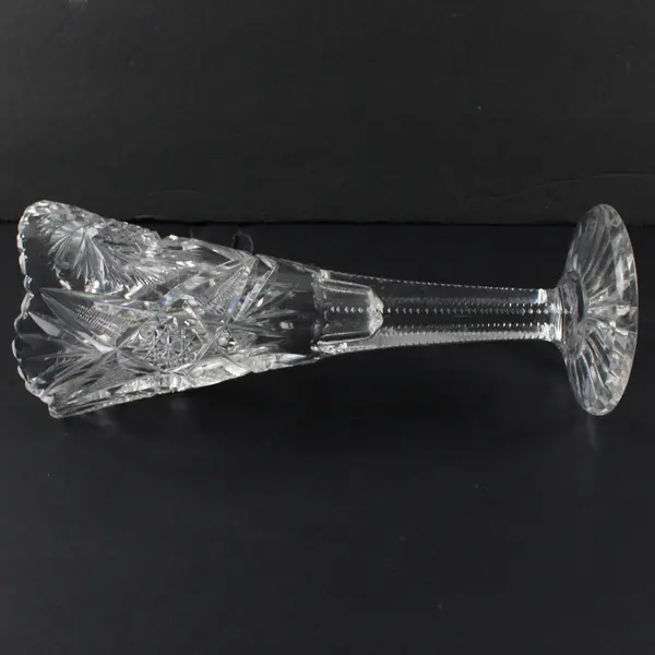 Vintage Cut Crystal Pedestal Trumpet Vase 9.75in Chipped Missing Rim