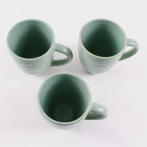 Lot of 3 Pfaltzgraff Mint Green Wave Texture Mugs Dishwasher & Microwave Safe
