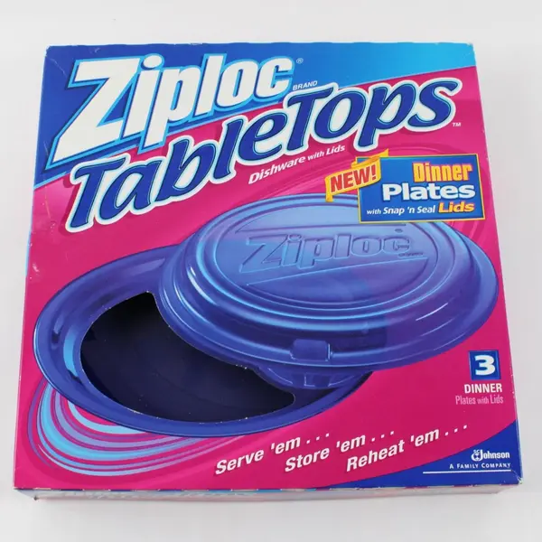 Ziploc 3 Tabletops with Lids Dinner Plates Snap n' Seal Lids and Dishware New 