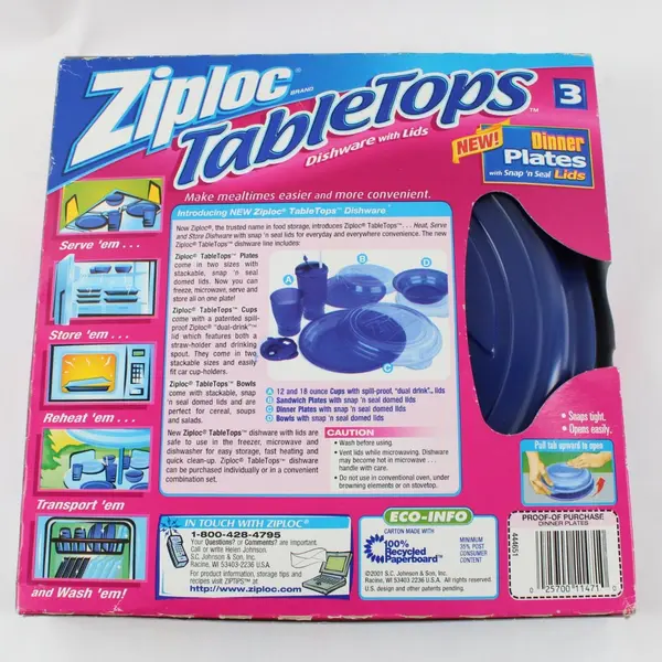 Ziploc 3 Tabletops with Lids Dinner Plates Snap n' Seal Lids and Dishware New 
