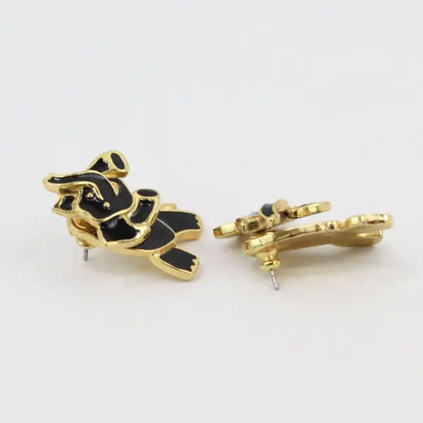 Borelli Matching Pair Elephant Brooch Pins Black Enamel Gold Tone