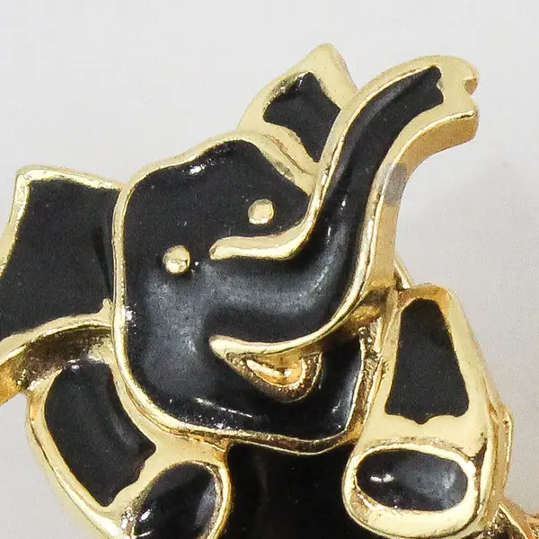 Borelli Matching Pair Elephant Brooch Pins Black Enamel Gold Tone
