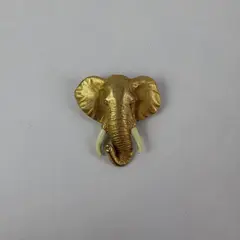 Vintage AJC Gold-Tone Indian Elephant Head Brooch Ivory-Colored Tusks, 2" Tall