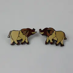 Pair Elephant Wooden Stud Earrings Intarsia Handmade Philippines