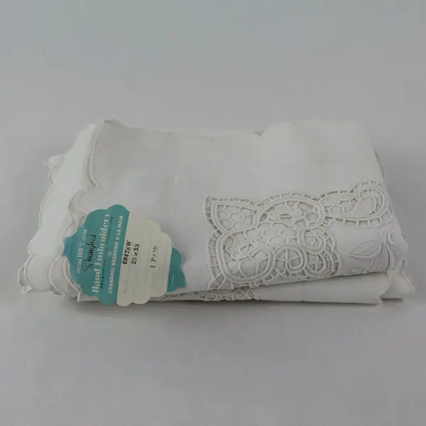Shanghai 08428W Vintage Embroidered Cutwork Queen Pillowcases Set of 2 Flawed