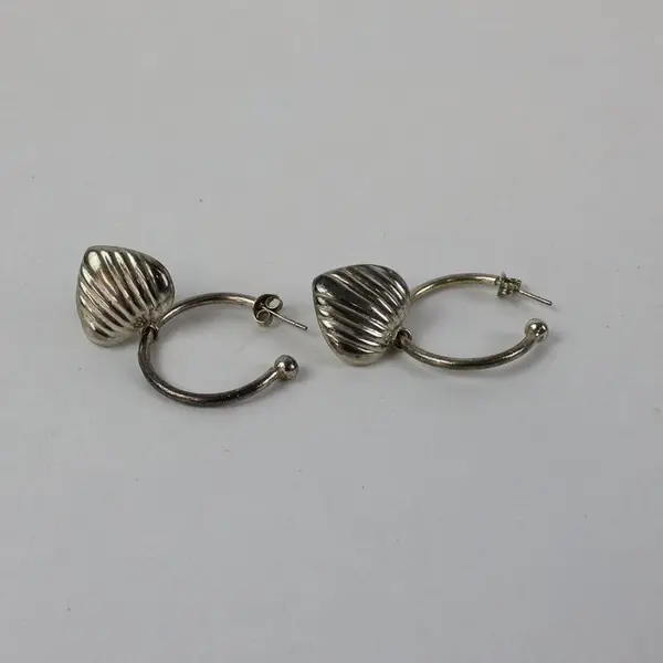 Pair Silver-Tone Hoop Earrings with Heart-Shaped Pendants