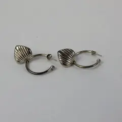 Pair Silver-Tone Hoop Earrings with Heart-Shaped Pendants