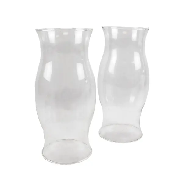 Lot of 2 Vintage Clear Glass Hurricane Candle Shades Open Ended Chimneys 11.5''