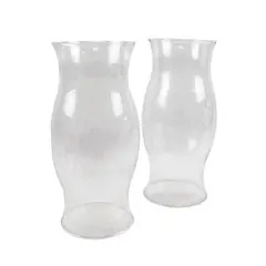 Lot of 2 Vintage Clear Glass Hurricane Candle Shades Open Ended Chimneys 11.5''
