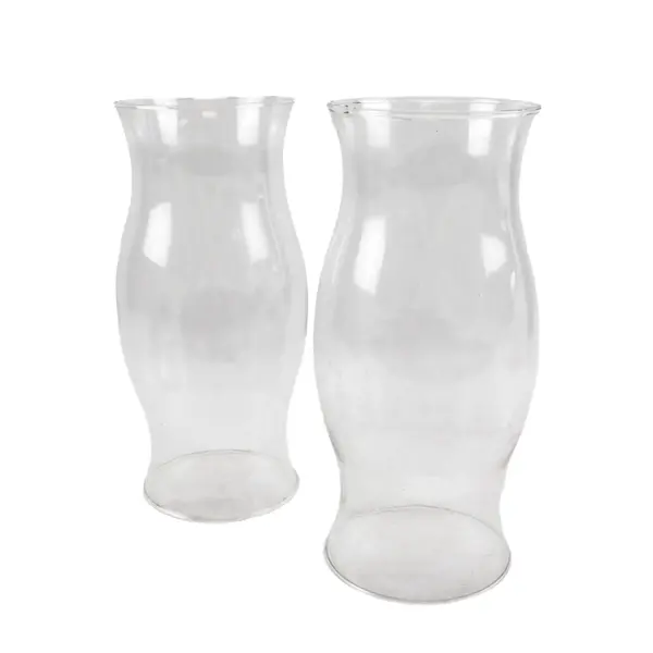 Lot of 2 Vintage Clear Glass Hurricane Candle Shades Open Ended Chimneys 11.5''