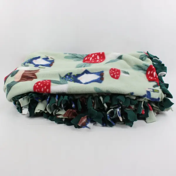 Green Fleece Mushroom Gnome Pattern Tie Blanket 47 x 49 Inch