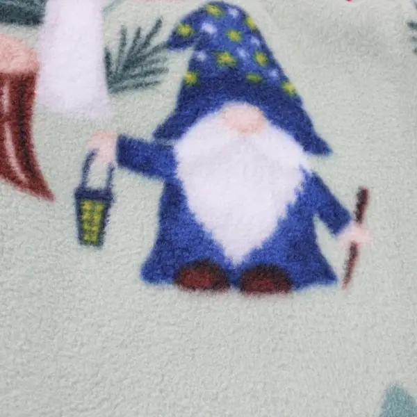 Green Fleece Mushroom Gnome Pattern Tie Blanket 47 x 49 Inch
