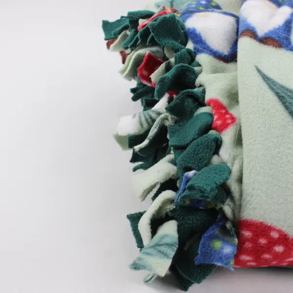 Green Fleece Mushroom Gnome Pattern Tie Blanket 47 x 49 Inch