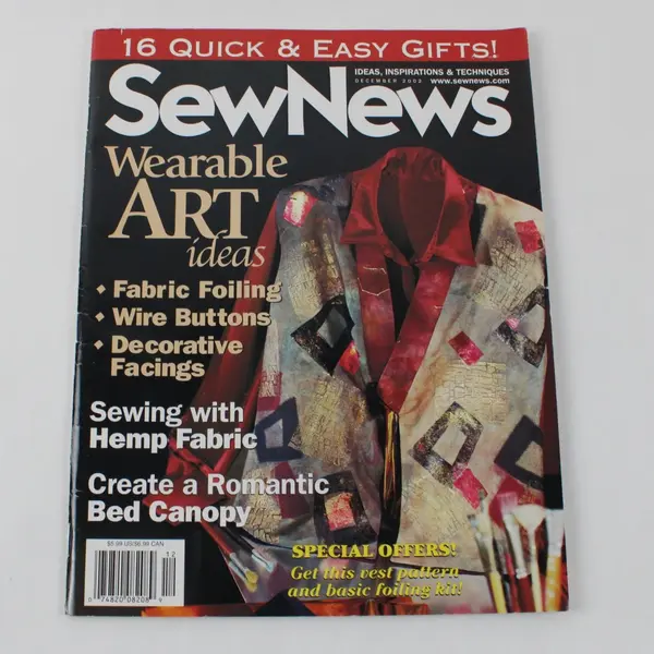 Vintage SewNews Magazine 16 Quick & Easy Gifts Wearable Art Ideas December 2002
