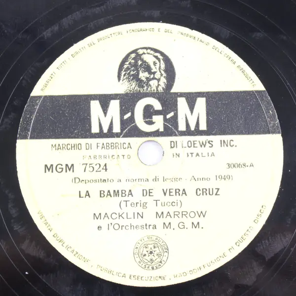 Macklin Marrow MGM 7524 Beyond the Sea / La Mer / La Bamba 10" Shellac 78 RPM