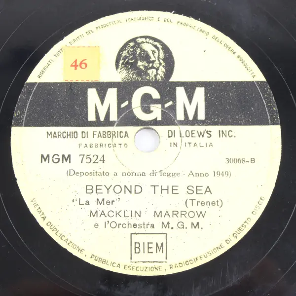 Macklin Marrow MGM 7524 Beyond the Sea / La Mer / La Bamba 10" Shellac 78 RPM