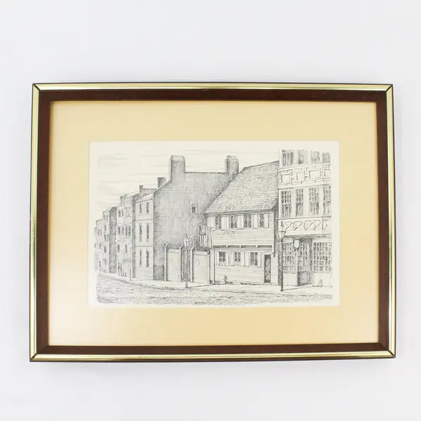 Framed C.M. Goff Paul Revere House Vintage Print 13x17