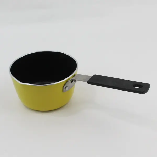 Mini Yellow Milk Pan Saucepan Black Nonstick-Style Interior Long Handle