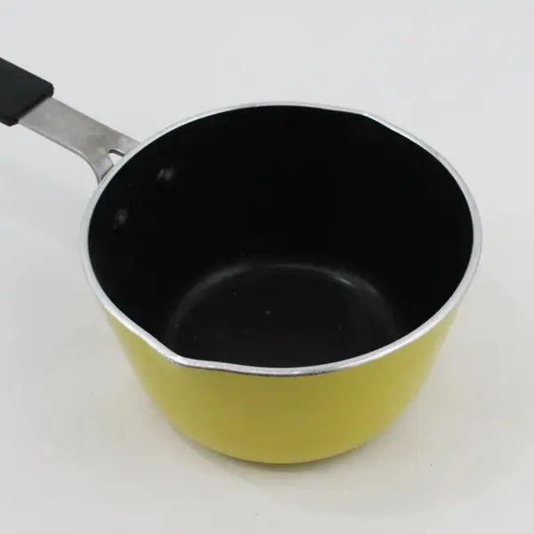 Mini Yellow Milk Pan Saucepan Black Nonstick-Style Interior Long Handle
