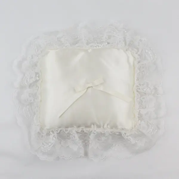 Satin Lace Trim Square Ring Bearer Ivory Wedding Pillow
