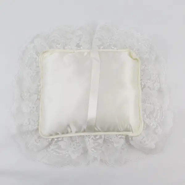 Satin Lace Trim Square Ring Bearer Ivory Wedding Pillow