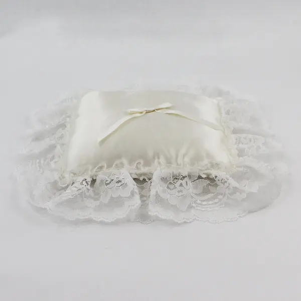 Satin Lace Trim Square Ring Bearer Ivory Wedding Pillow
