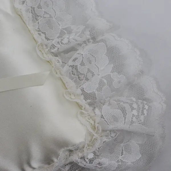 Satin Lace Trim Square Ring Bearer Ivory Wedding Pillow