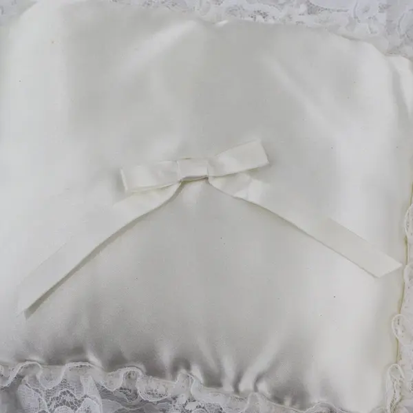 Satin Lace Trim Square Ring Bearer Ivory Wedding Pillow