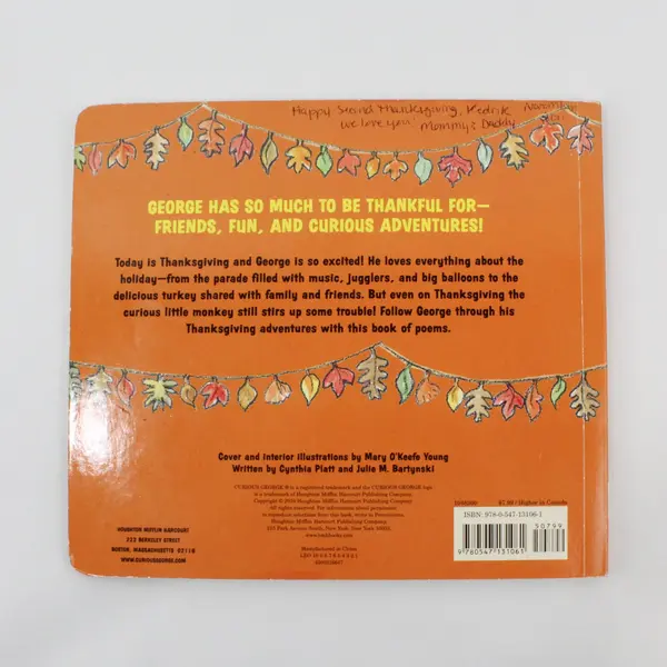 Happy Thanksgiving Curious George 2010 Board Book Illustrator Mary O'Keefe Young