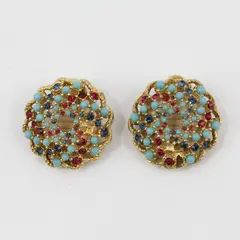 Sarah Coventry Vintage Multicolor Rhinestone Gold-Tone Clip-On Earrings