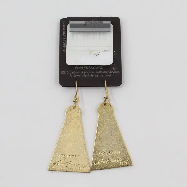 Laurel Burch Mantra Geometric Triangle Drop Earrings Gold Tone Cloisonne