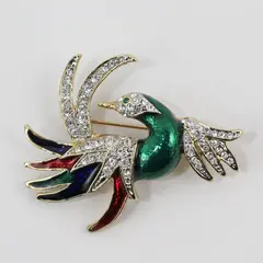 Vintage Bird of Paradise Phoenix Rhinestone Enamel Brooch Pin