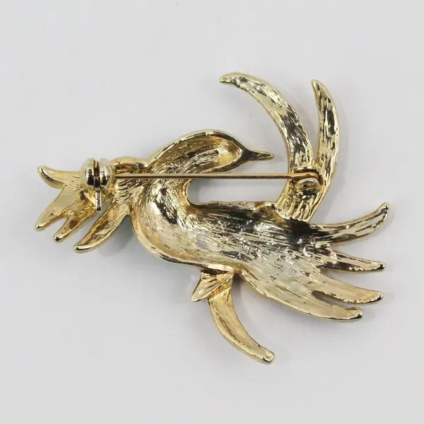 Vintage Bird of Paradise Phoenix Rhinestone Enamel Brooch Pin