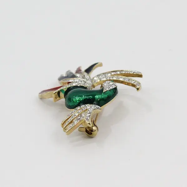 Vintage Bird of Paradise Phoenix Rhinestone Enamel Brooch Pin