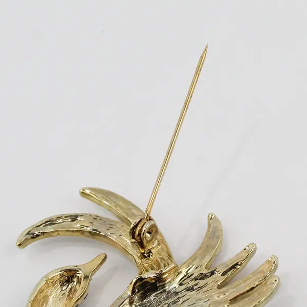 Vintage Bird of Paradise Phoenix Rhinestone Enamel Brooch Pin
