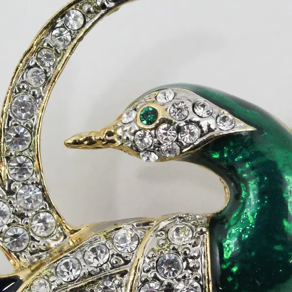 Vintage Bird of Paradise Phoenix Rhinestone Enamel Brooch Pin